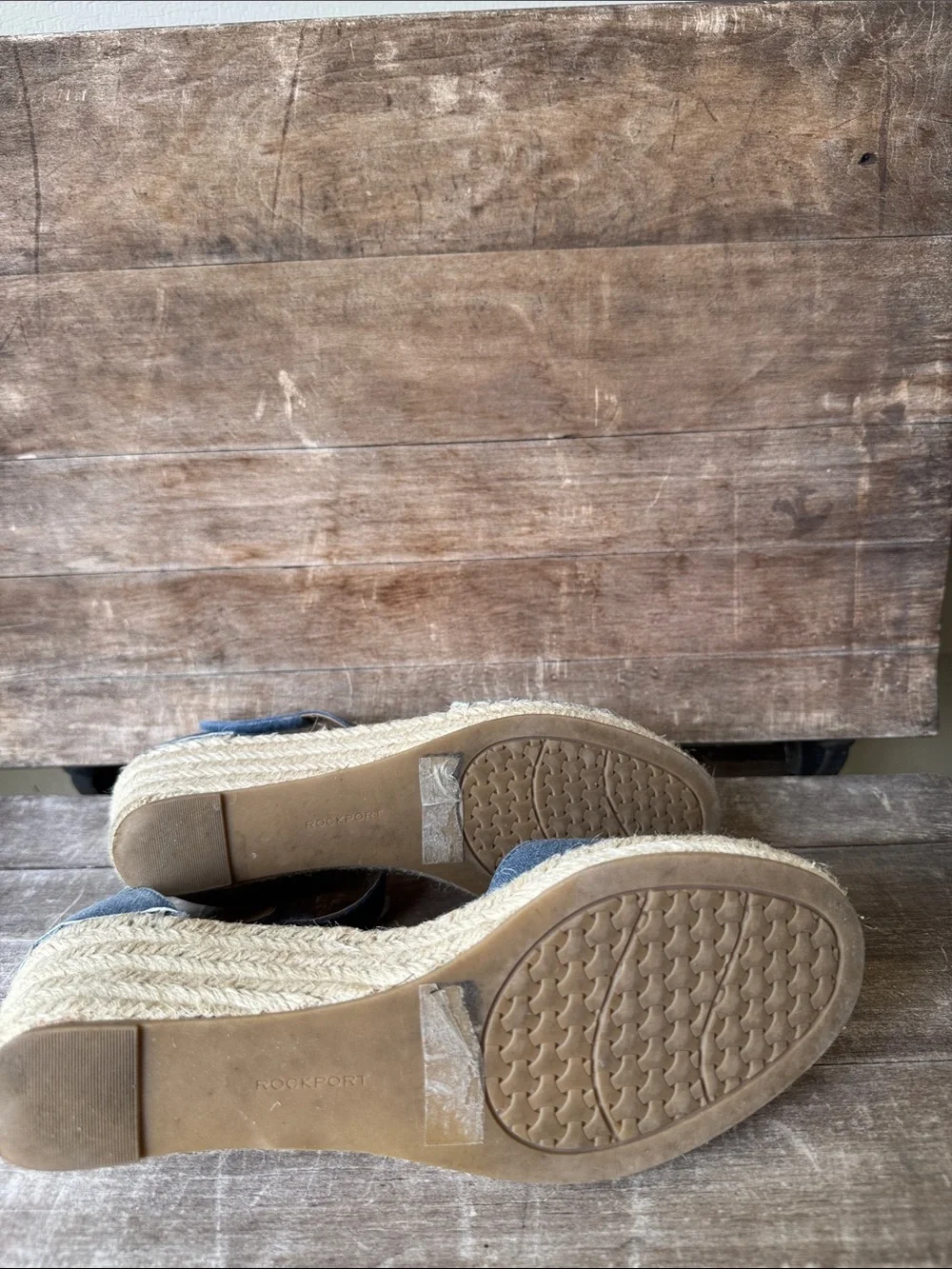 New Women’s Rockport Denim Blue Espadrille Wedge Sandals with Ankle Strap - 10